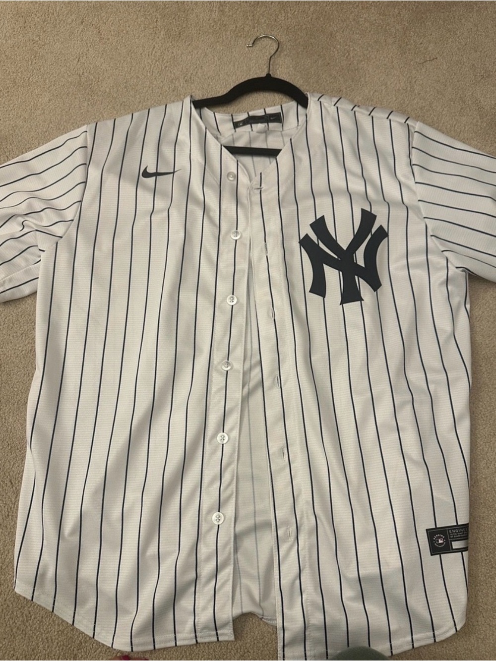 Nike White and Navy Pinstriped New York Yankees Jersey! Juan Soto!